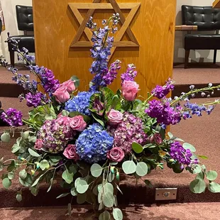 Floral display for temple bima, which they then moved to the reception location. Double use!