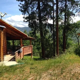 Outside of Sequoia Room, View of the deck and the mountains. April 2014