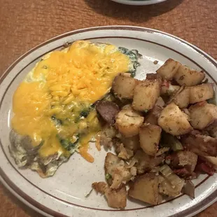 mushroom, spinach, and cheese omelette