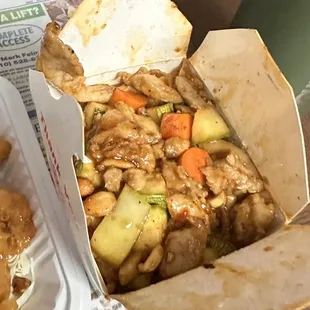 two take out boxes of food