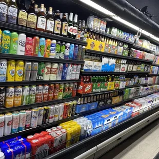 a variety of beverages on display