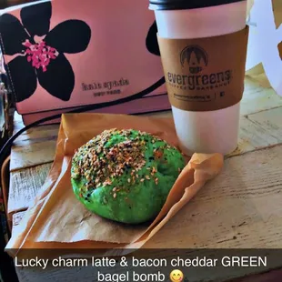 Lucky charm latte &amp; green bagel bomb
