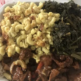 Chickpea Mac and Cheese, Kale &amp; Greens, and Jerk &quot;Chicken&quot; with Rice