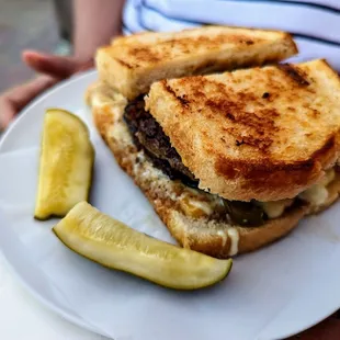Patty Melt - sourdough. prime beef chuck. tillamook cheddar. garlic aioli. pickled jalapeños.