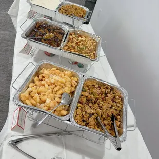 Eggplant, mapo tofu, Rainbow shrimps, kungpao chicken, string bean