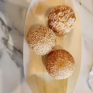 Eggyolk sesame ball. The filling was rich and custardy