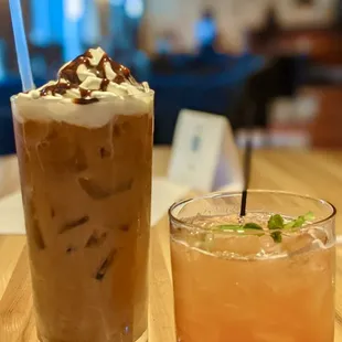 Our summer hits! The Iced Storm Mountain Bourbon Coffee and the refreshing Strawberry Basil Bourbon Smash
