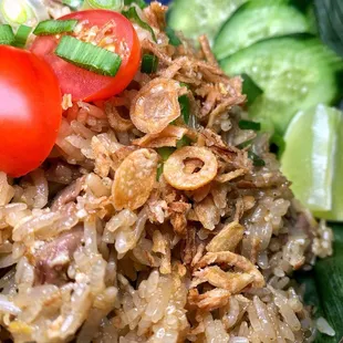 a plate of rice and vegetables