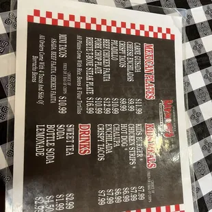Front of the menu