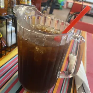 Sweet tea out of a miniature pitcher cup, so cute