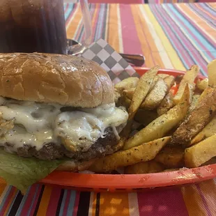 Jalapeño Swiss burger and seasoned fries