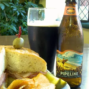 Muffaletta &amp; Chips with Kona Pipeline Porter