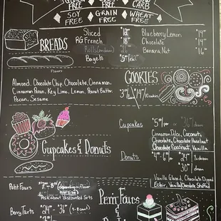 a menu on a blackboard