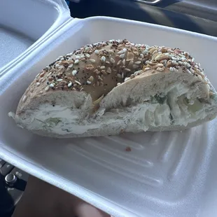the inside of a bagel sandwich