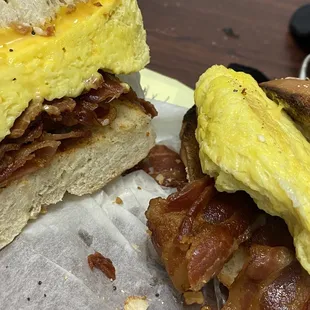 Everything bagel with 2 egg cheese and bacon