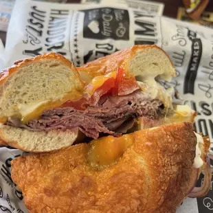 Roast Beef Philly on Cheddar Bagel