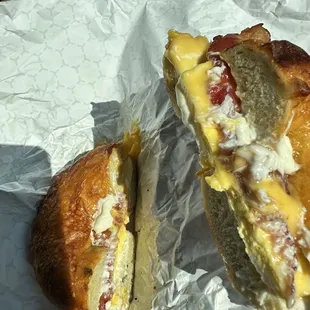 The inside of a beautiful sandwich