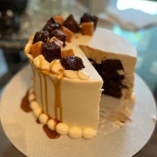 a slice taken out of a cake