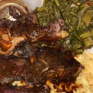 Jerk Chicken with Side Of Collard Greens and macaroni &amp; Cheese .