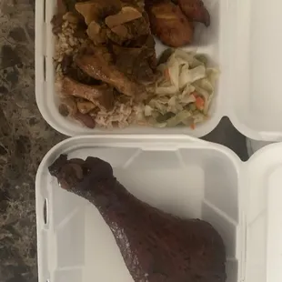 Ox tails dinner and turkey leg (mac and cheese was forgot) had to return and get it total was 35
