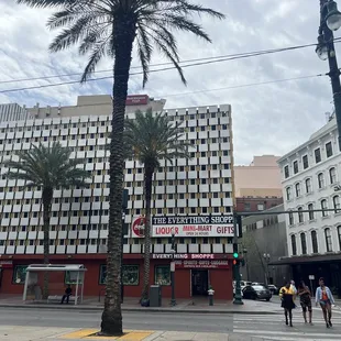 a palm tree in front of a building