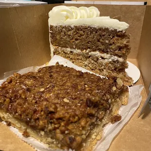 Pecan bar and carrot cake