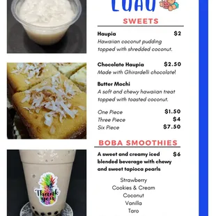 a menu for a smoothie