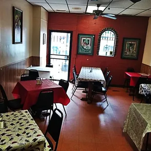 tables and chairs in a restaurant