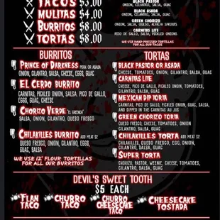 the menu for hell menu
