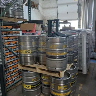 a stack of kegs