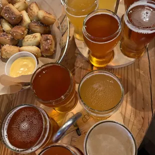 Beer flights and pretzels