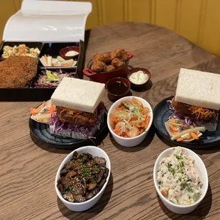 a variety of food items on a table