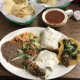 Can't resist the #9: carne asada burrito and al pastor taco with rice and beans. Favorite!