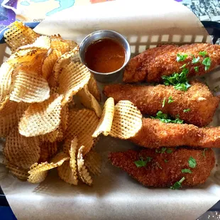 Panko Chicken Fingers and Waffle Chips