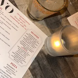 Margarita on the rocks and personalized menu