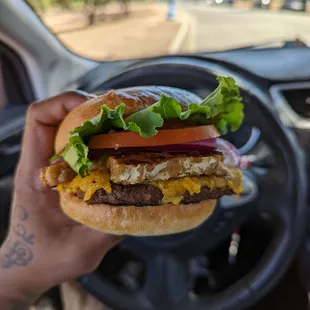 Bacon cheese burger with a beef patty.