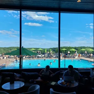 a pool and lounge area