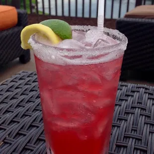 THE MARCUS MARGARITA  Sauza Tres Generations Plata Silver Tequila, Patron Citronage, Agave Margarita Mix, Pomegranate/Grenadine, Lime Zest