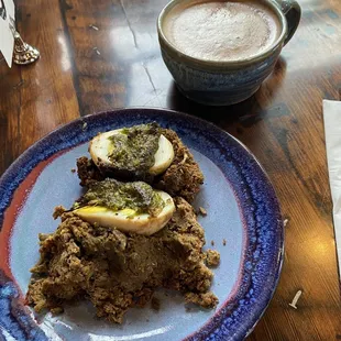 Vegan lentil scotch egg and chocolate chai