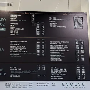Menu and prices