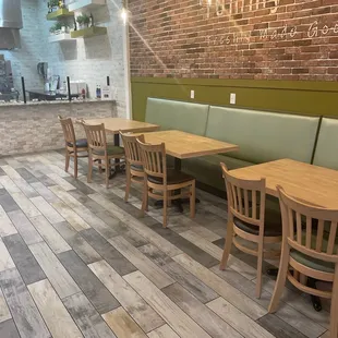 tables and benches in a restaurant