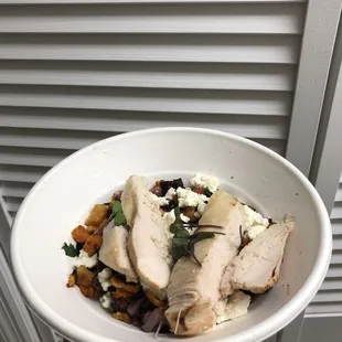Mediterranean chicken lemonati bowl.  Horrible portion for the price, $11 dollars for a half empty bowl! Definitely not going to satisfy.