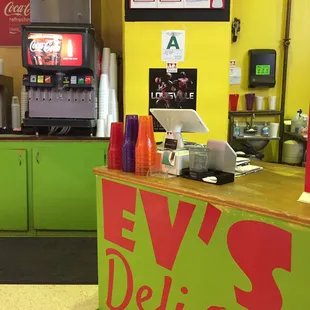 the counter of a fast food restaurant