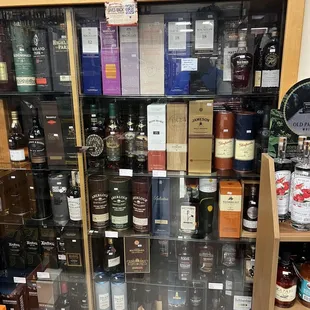 a display of liquor bottles