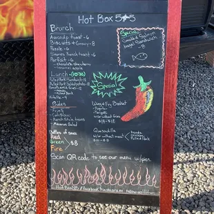 Hot Box 505 truck menu