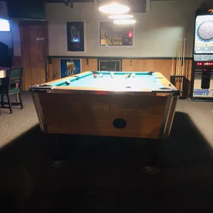 a pool table in a game room