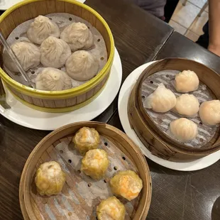 Pork Xiao Long Bao, shrimp dumplings, shu mai