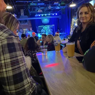a group of people sitting at a bar