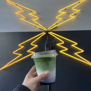 Iced ube matcha latte