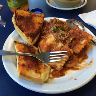 Today&apos;s special Cheese Ravioli &amp; Garlic Bread with bowl of soup